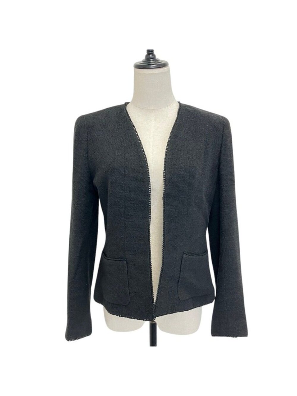 Chanel 98P Collarless Tweed Jacket Black Spring Summer Fall Winter 42